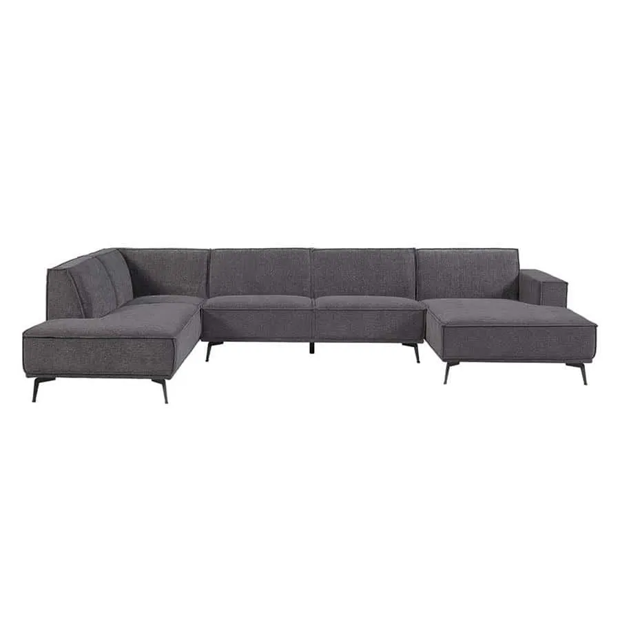 De Leeds Chaise R - 2 5 - Ottoman L - City 464 Black Blue bankstel op een witte achtergrond - Tower Living
