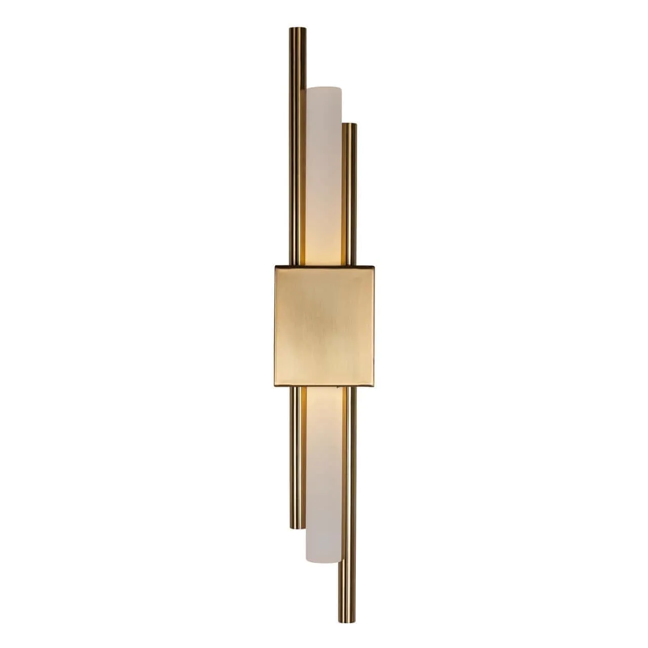Wandleuchte Mylas Gold auf weißem Hintergrund, vertikal ausgerichtet mit zwei Lichtquellen - Richmond Interiors