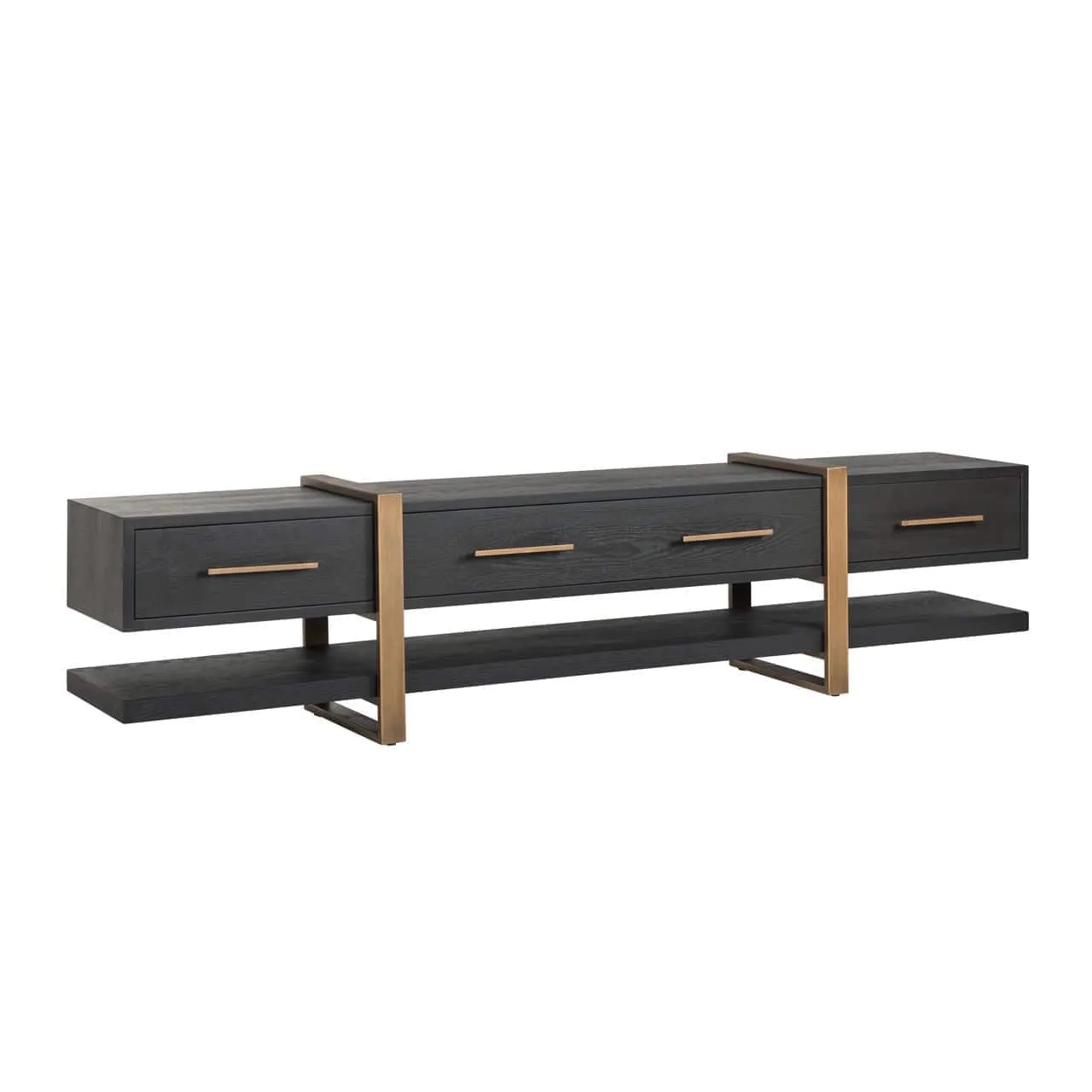 TV-Sideboard Cambon dark coffee auf weißem Hintergrund, mit Schubladen und Untergestell gut sichtbar - Richmond Interiors