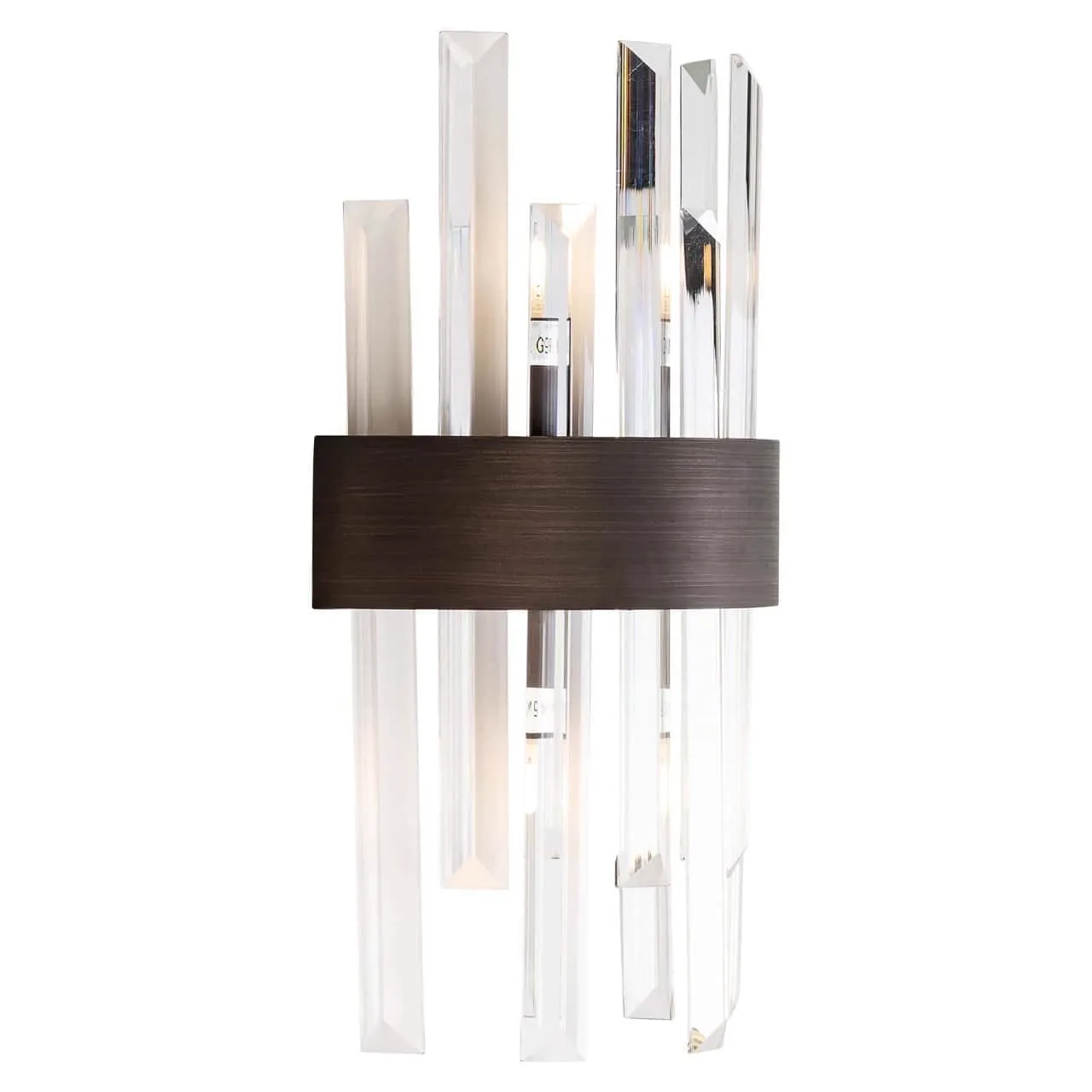 Wandlamp Avan bronze met glazen staven en een donkerbruine band op een witte achtergrond - Richmond Interiors
