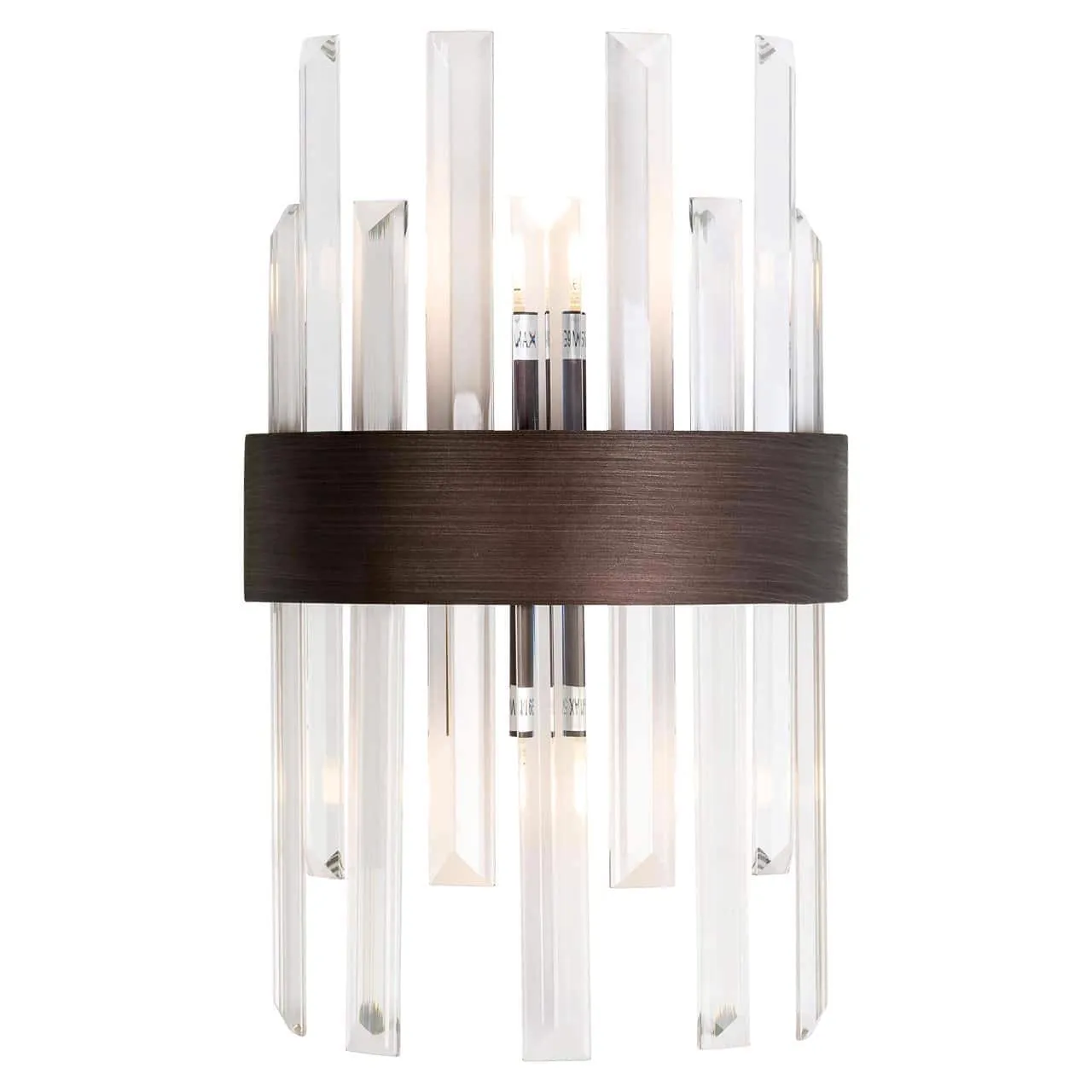 Wandlamp Avan bronze op een witte achtergrond, met de lamp aan en de kristallen helder verlicht - Richmond Interiors