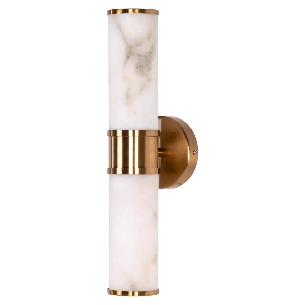 Wandlamp Charlize gold met twee marmeren cilinders en gouden accenten op een witte achtergrond - Richmond Interiors