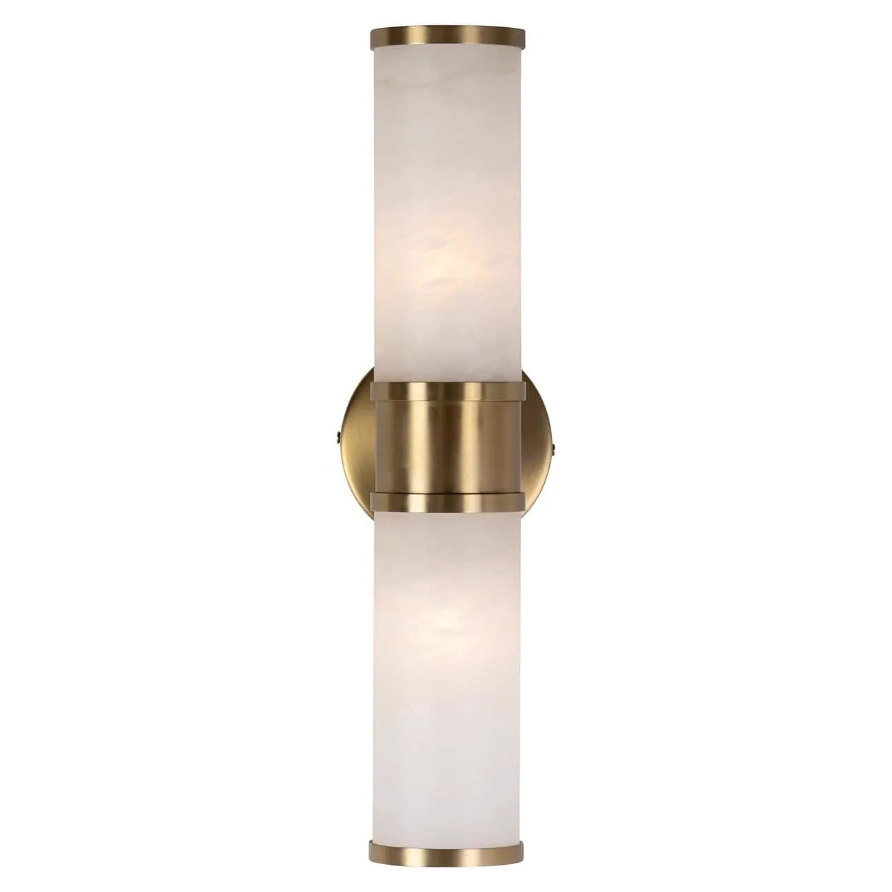 Wandlamp Charlize gold op een witte achtergrond, met twee verticale lichtpunten en een gouden armatuur - Richmond Interiors