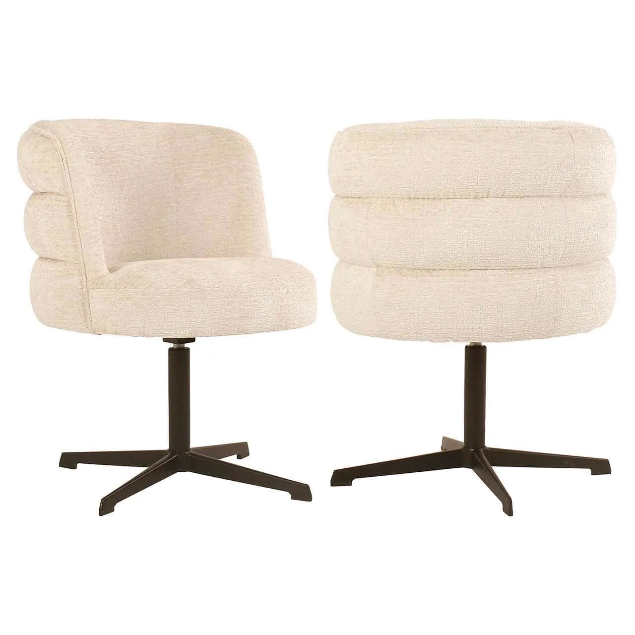 Zwei Esszimmerstühle Alexander Jones cream fusion swivel auf weißem Hintergrund, von der Seite gesehen - Richmond Interiors