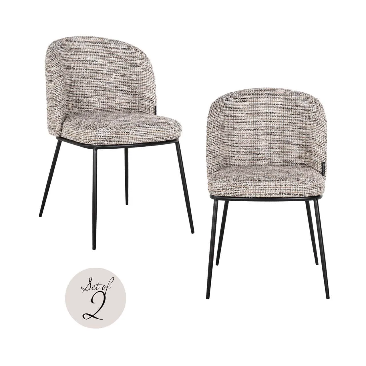 Zwei Esszimmerstühle Elvi trendy nature brandschutz mit schwarzen Beinen auf weißem Hintergrund - Richmond Interiors