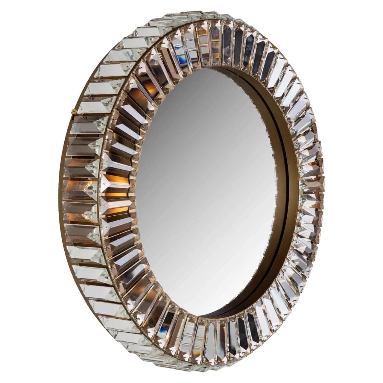 Runde Wandleuchte Becky gold mit einem verspiegelten Rand aus facettiertem Glas auf weißem Hintergrund - Richmond Interiors