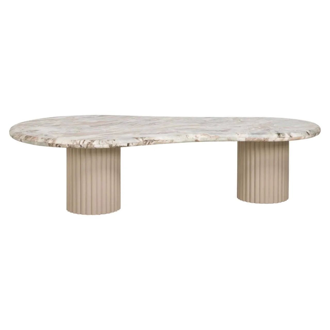 Couchtisch Coronel Blush beige auf weißem Hintergrund, mit ovaler Platte und zwei geriffelten Beinen - Richmond Interiors