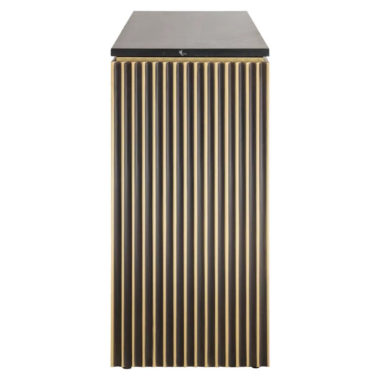 Sideboard Les Arcs brushed gold auf weißem Hintergrund, frontal aus der Nähe fotografiert - Richmond Interiors