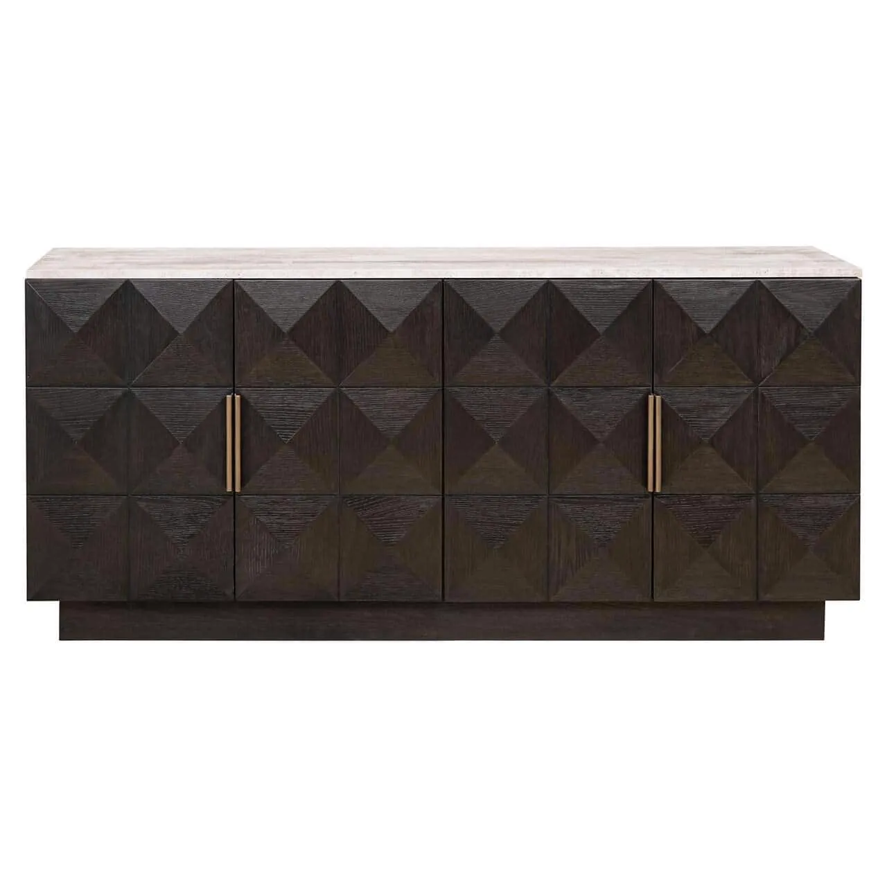 Sideboard Claremont Braun auf weißem Hintergrund, frontal fotografiert mit goldenen Griffen - Richmond Interiors