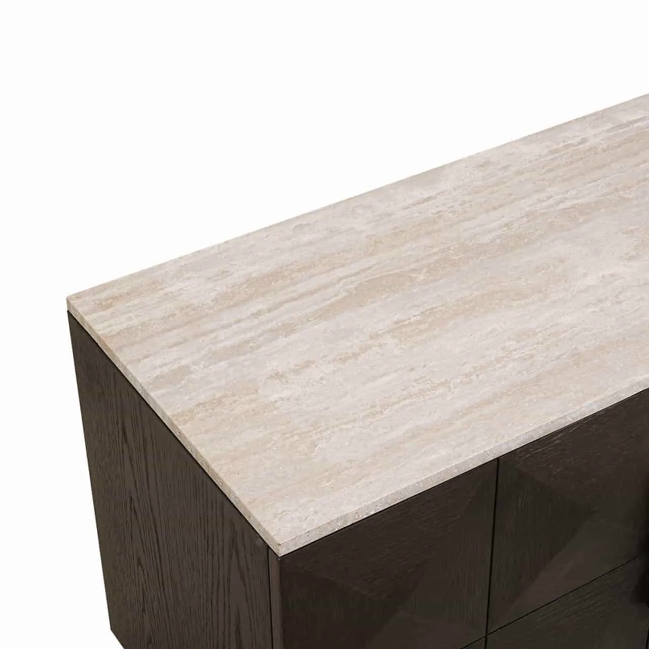 Detailaufnahme des braunen Holzschranks vom Fernsehschrank Claremont brown mit Marmorplatte - Richmond Interiors