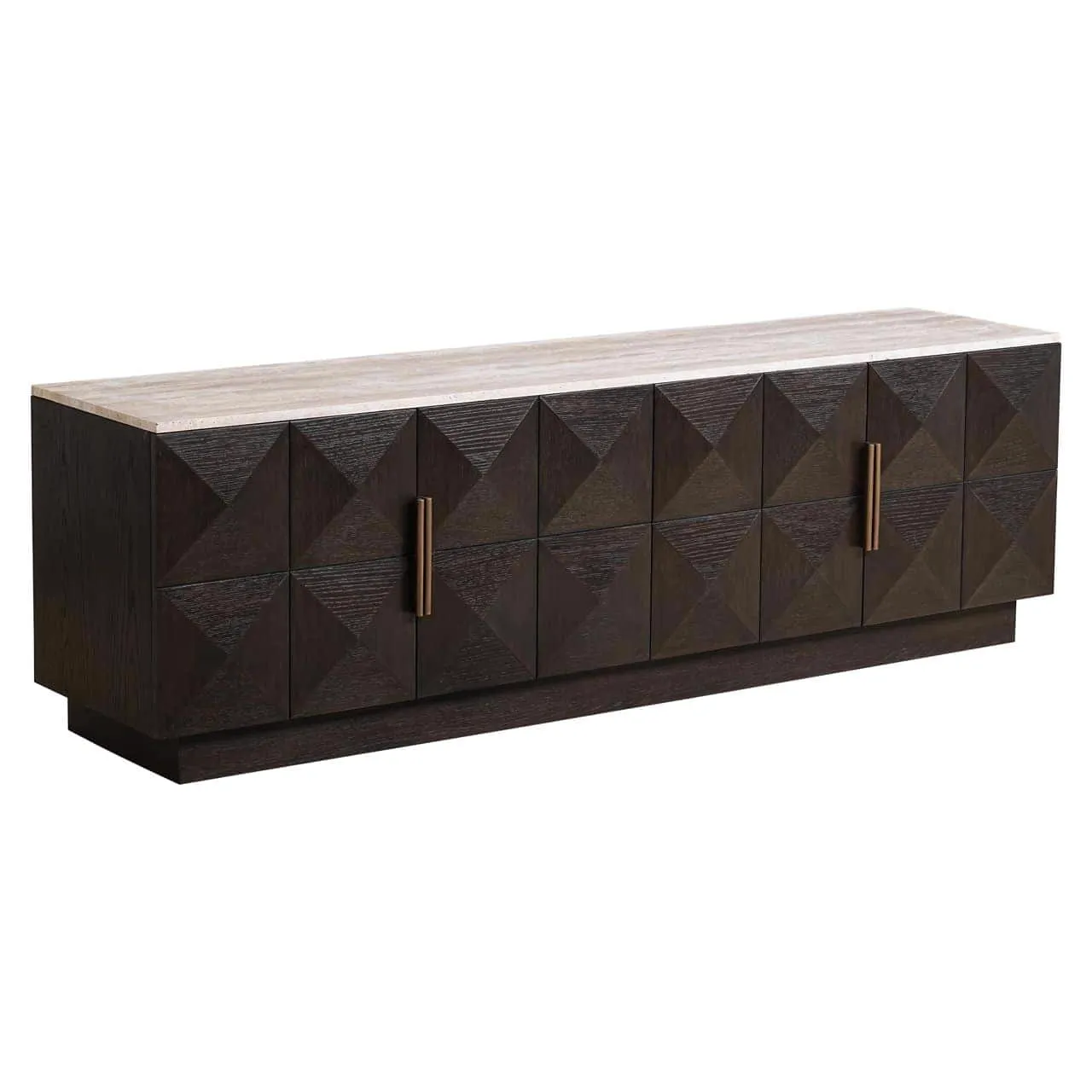 Fernsehschrank Claremont brown mit heller Marmorplatte, auf weißem Hintergrund stehend - Richmond Interiors
