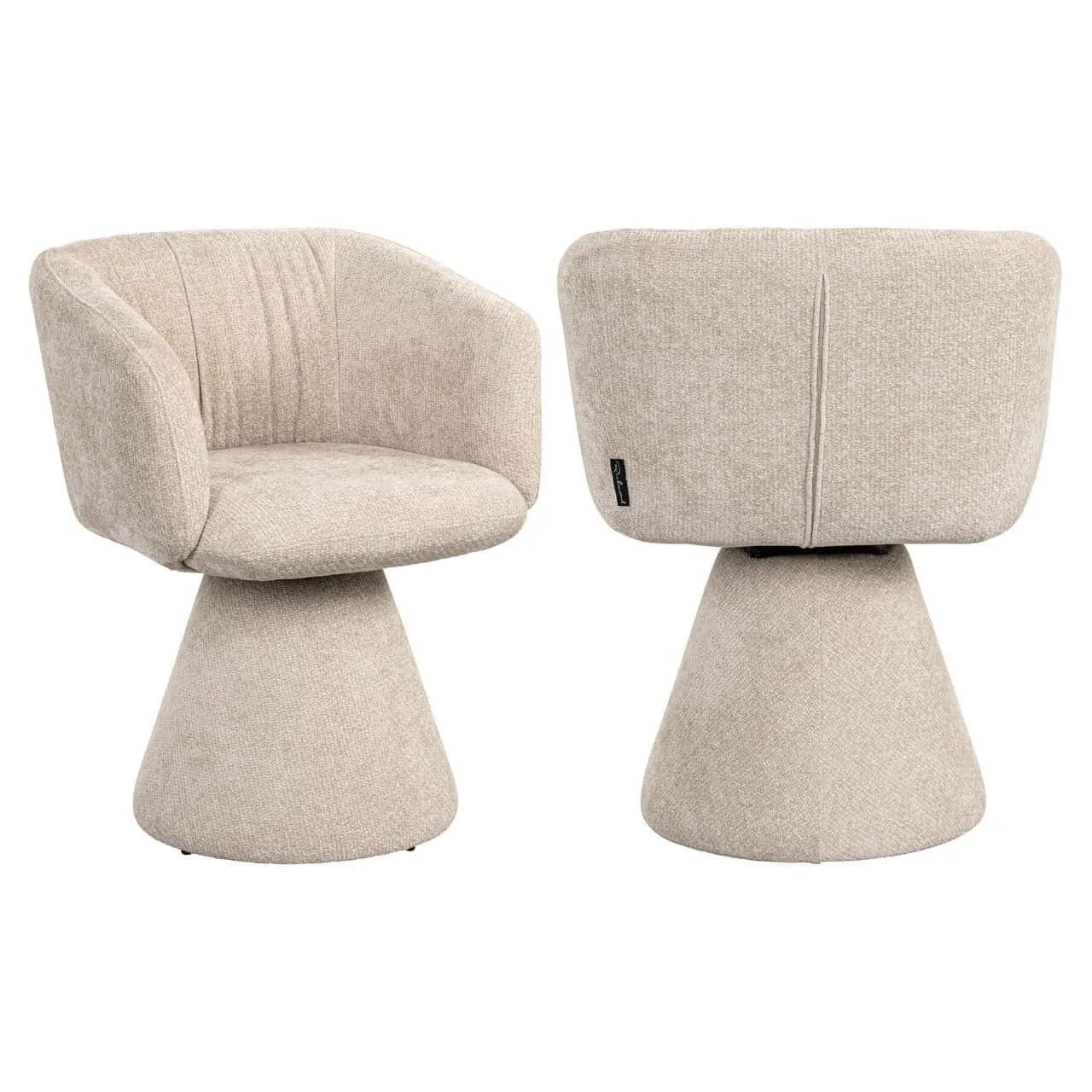 Zwei Esstühle Madeline cream unicorn swivel auf weißem Hintergrund, von vorne und hinten gesehen - Richmond Interiors