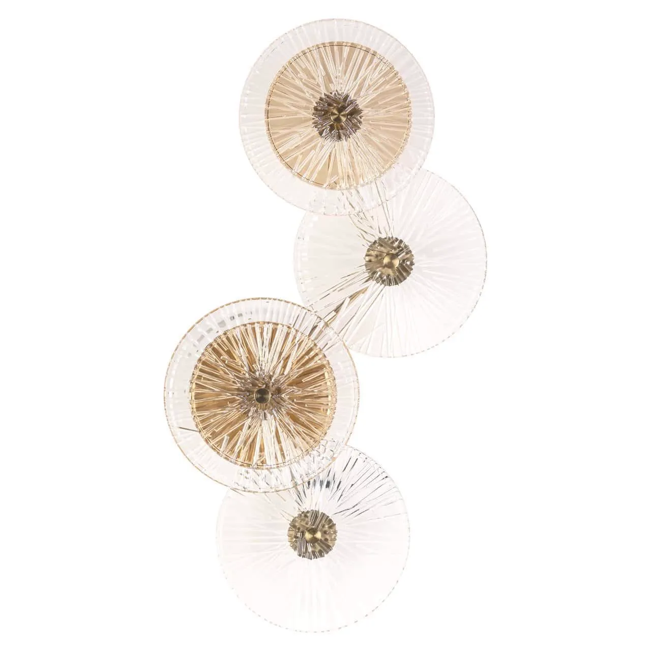 Wandleuchte Linzi brushed gold mit vier runden, geriffelten Glasscheiben auf weißem Hintergrund - Richmond Interiors