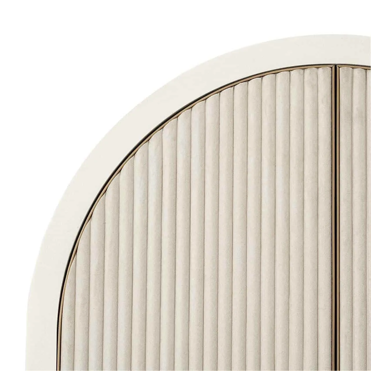 Detail des Aufbewahrungsschranks Tivoli white, mit der gerippten Textur der Tür und der bogenförmigen Oberseite - Richmond Interiors