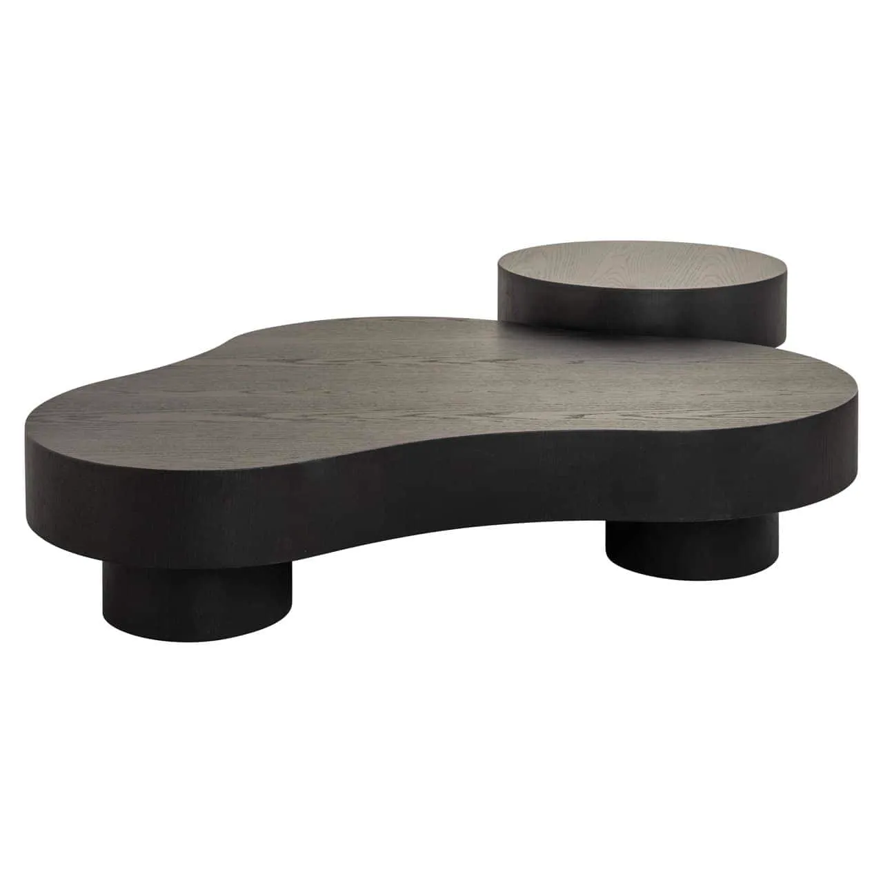 Salontafel Bogor dark coffee (Set of 2) met organische vormen en een ronde bijzettafel op een witte achtergrond - Richmond Interiors