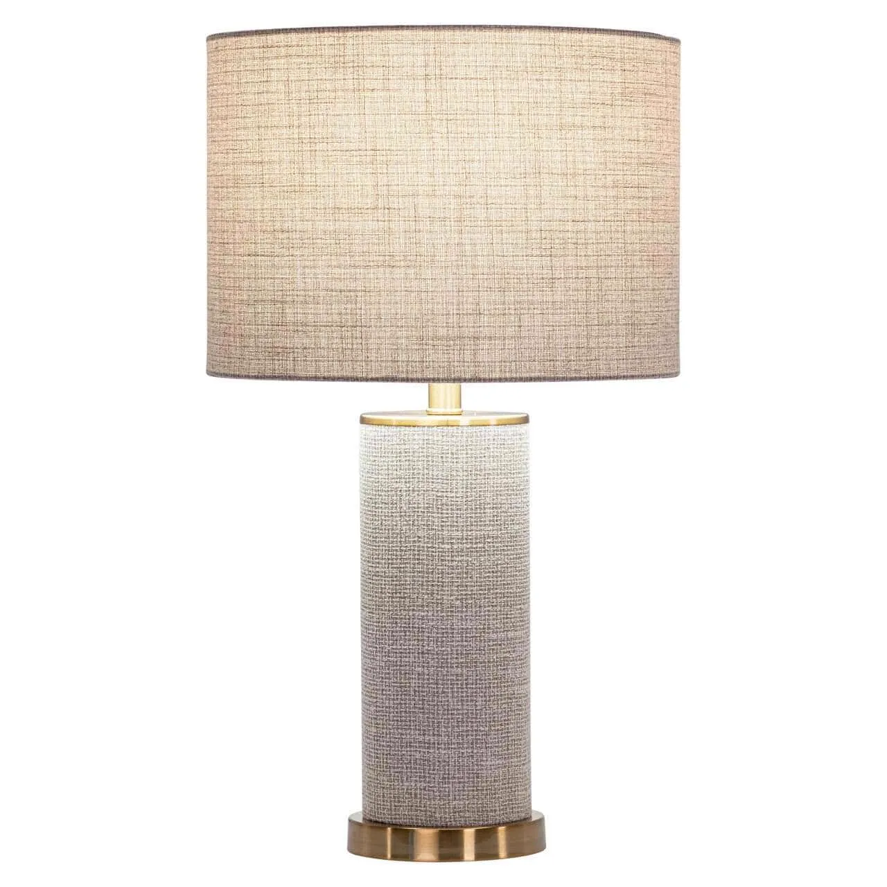 Tischleuchte Joline beige auf weißem Hintergrund, mit zylindrischem Fuß und rundem Lampenschirm - Richmond Interiors