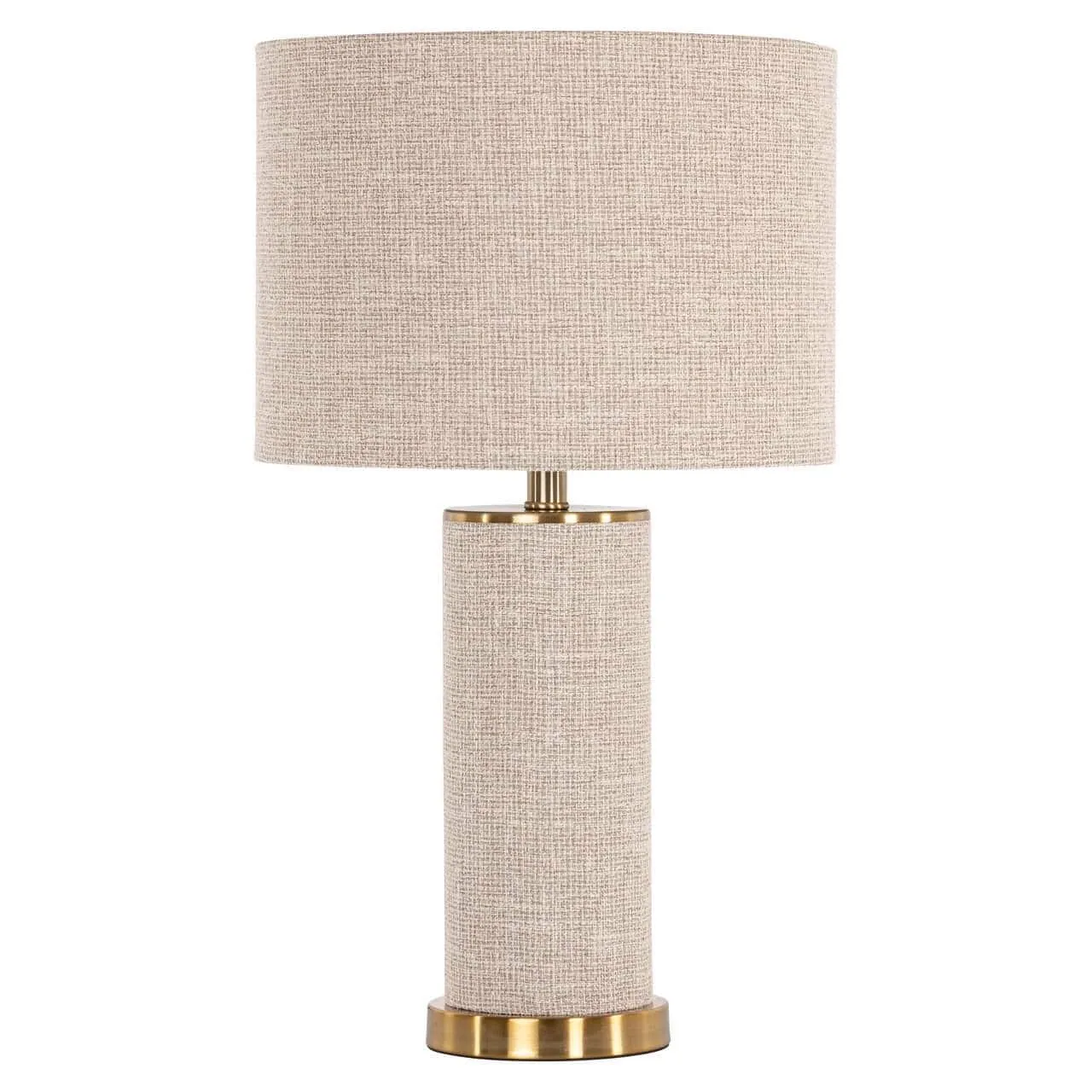 Tischleuchte Joline beige auf weißem Hintergrund, mit zylindrischem Fuß und rundem Schirm - Richmond Interiors
