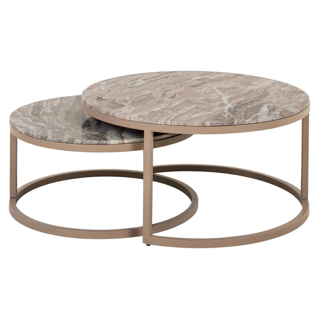 Der Couchtisch Fairfax clay (2er-Set) mit Marmorplatte und Metallgestell auf weißem Hintergrund - Richmond Interiors