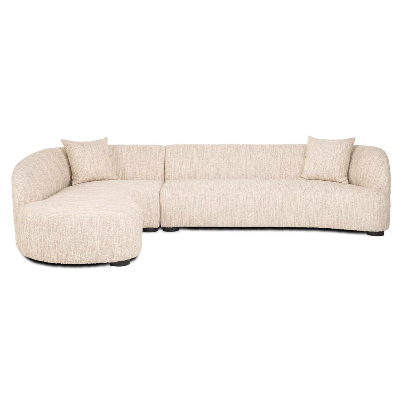 Sofa Pandora beige Angora Lounge Left auf weißem Hintergrund, von vorne fotografiert - Richmond Interiors