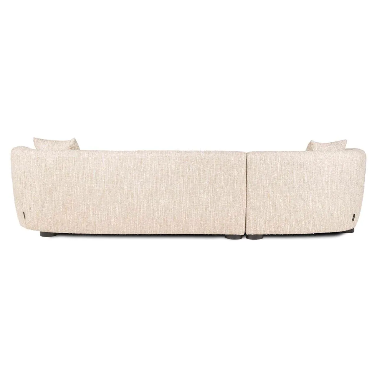 Rückansicht des Sofa Pandora beige Angora Lounge Left auf weißem Hintergrund, mit Blick auf die zwei Teile und die Füße - Richmond Interiors