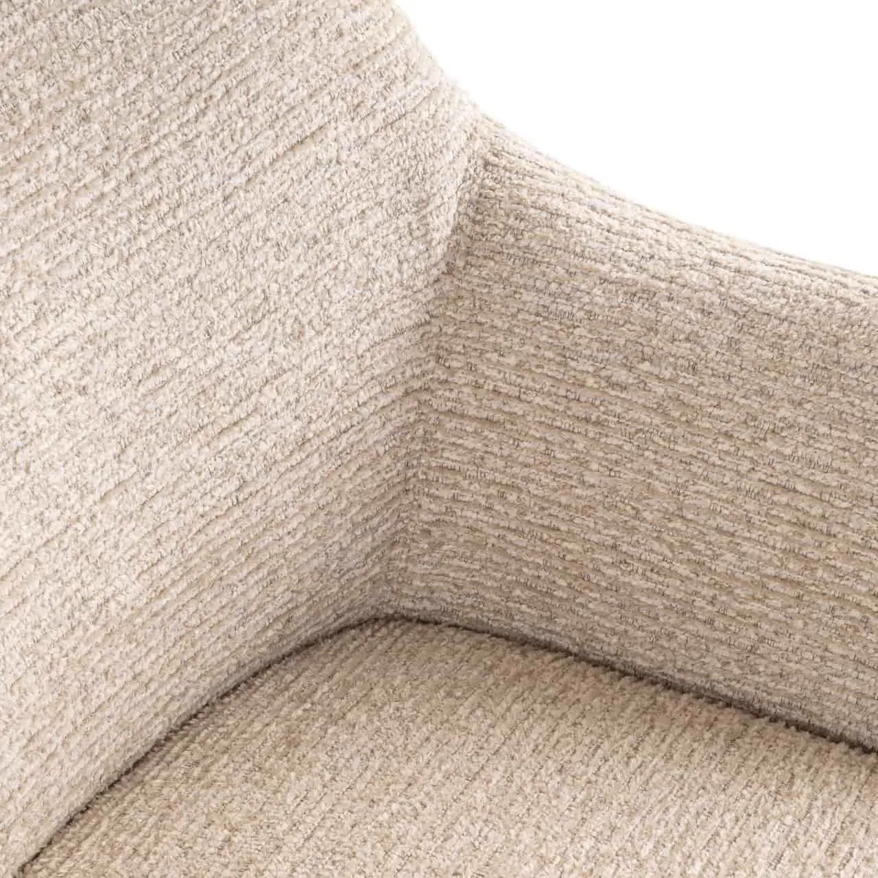 Close-up van de zitting en rugleuning van eetkamerstoel Aldo natural linear swivel, met de textuur van de stof - Richmond Interiors