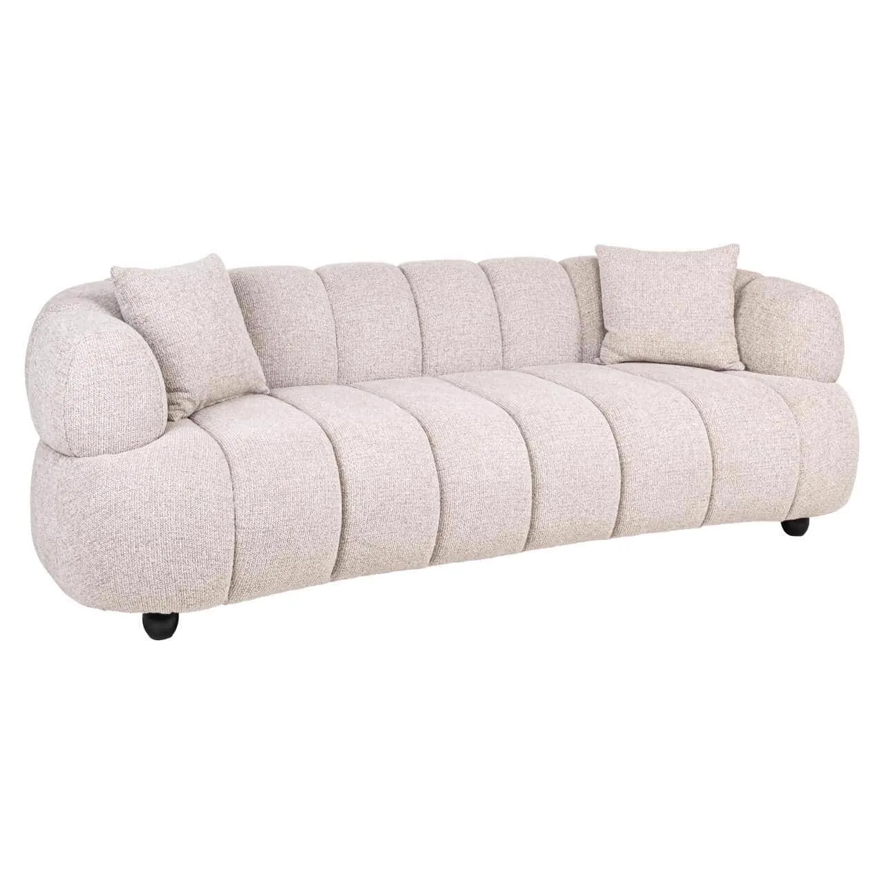 Sofa Amelia natur fancy auf weißem Hintergrund, mit zwei Kissen und einer gerippten Sitzfläche - Richmond Interiors