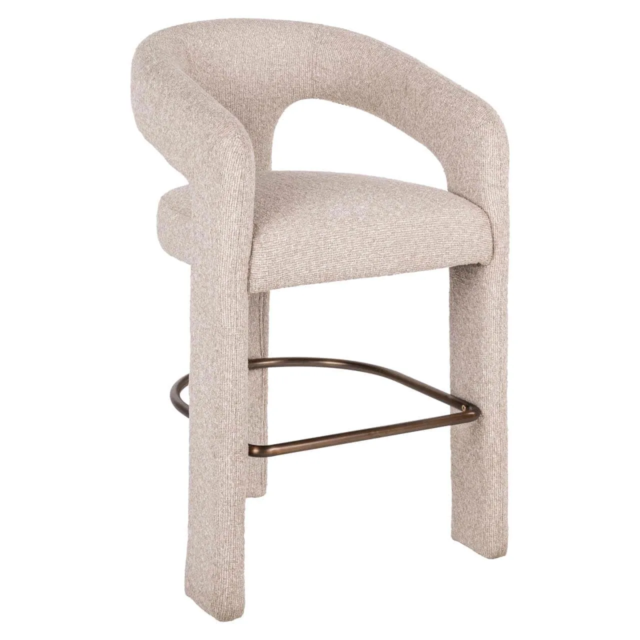 Counterstoel Belle biscotti op een witte achtergrond, met een duidelijke weergave van de stof en de gebogen armleuningen - Richmond Interiors