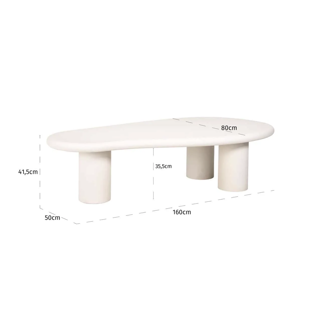 Couchtisch Bloomstone white 160x80 auf weißem Hintergrund, mit Maßen von 160 cm Breite, 80 cm Tiefe und 41,5 cm Höhe - Richmond Interiors