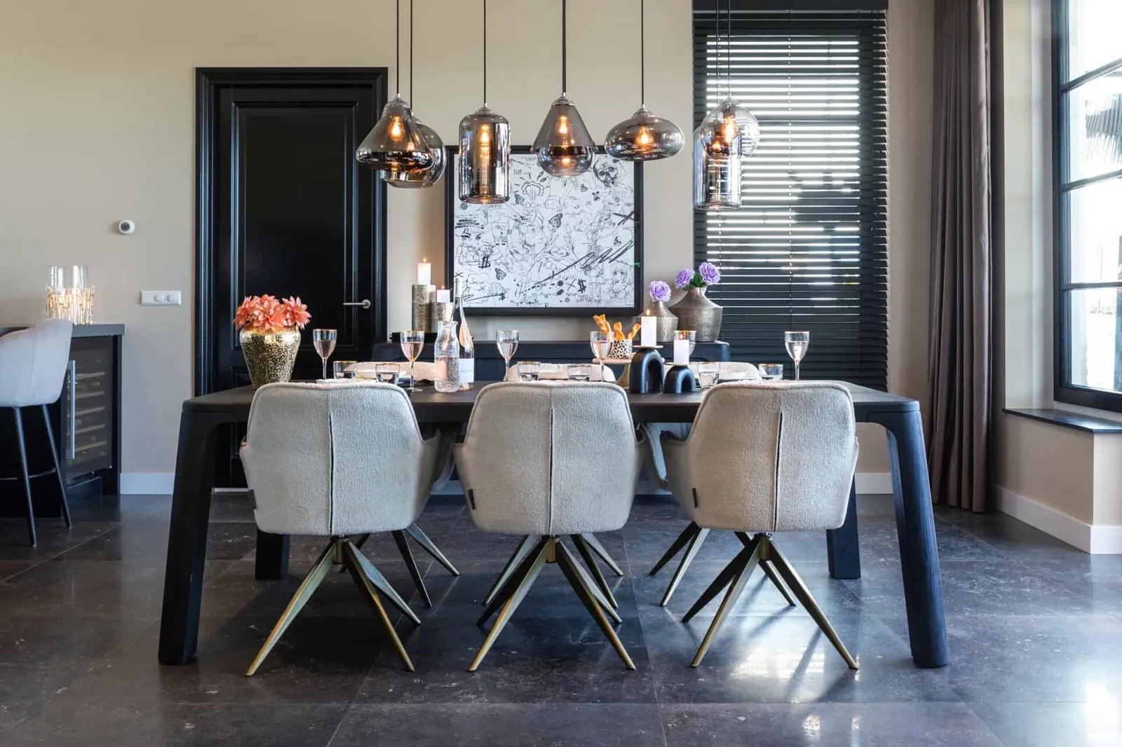 Dining Chair Aline FR white chenille swivel fire retardant - Richmond Interiors