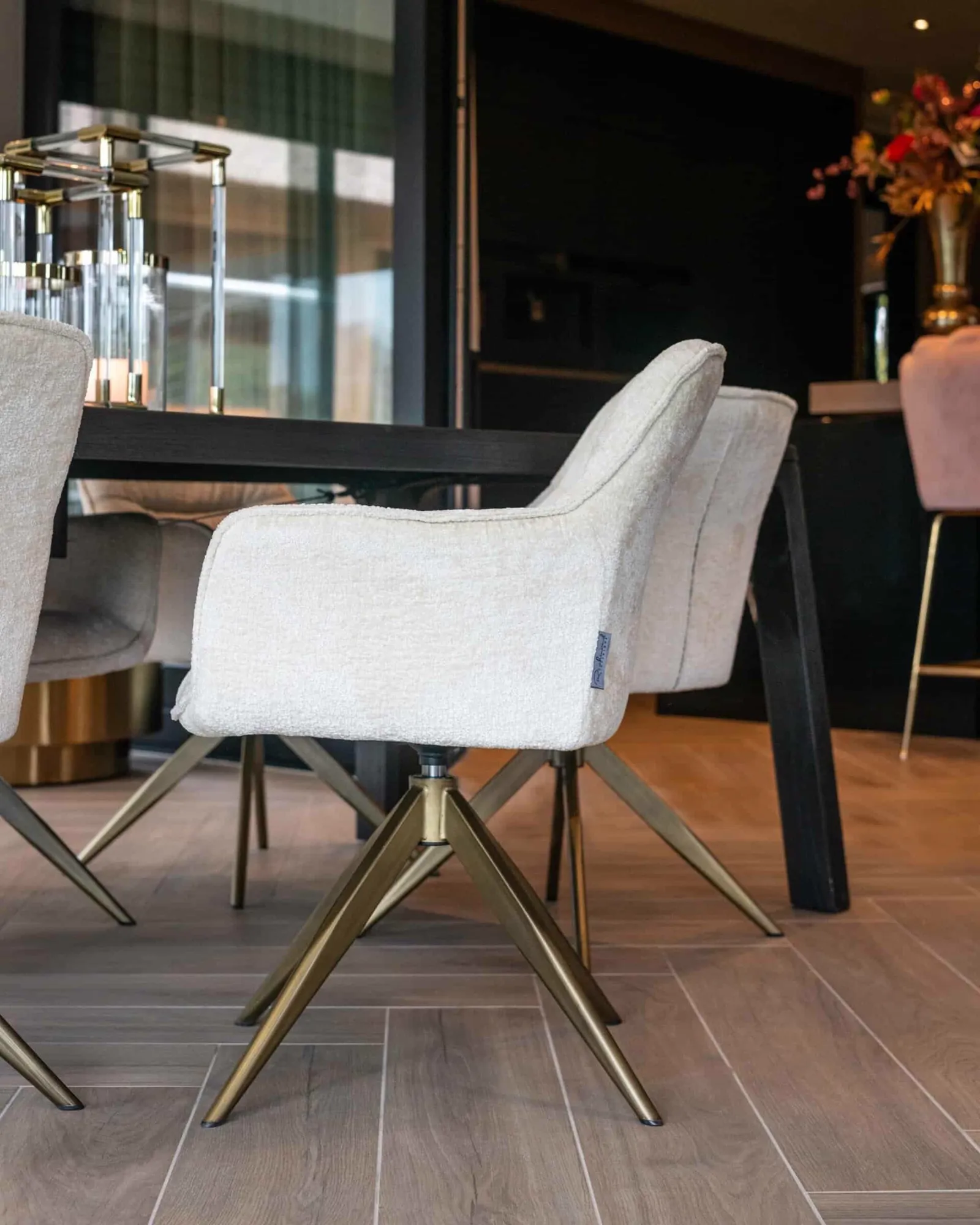 Dining Chair Aline FR white chenille swivel fire retardant - Richmond Interiors