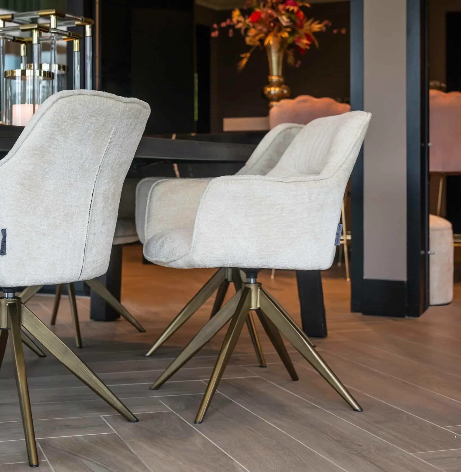 Dining Chair Aline FR white chenille swivel fire retardant - Richmond Interiors