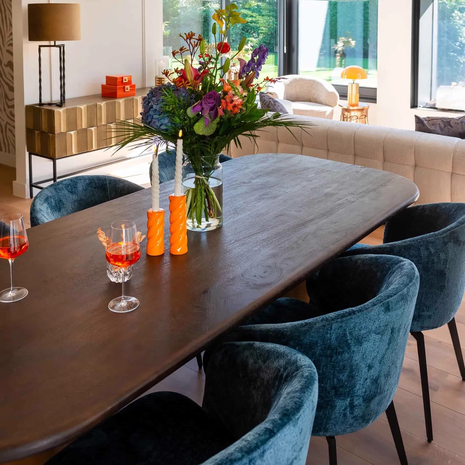 Amphara dining chair blue chenille flame retardant - Richmond Interiors