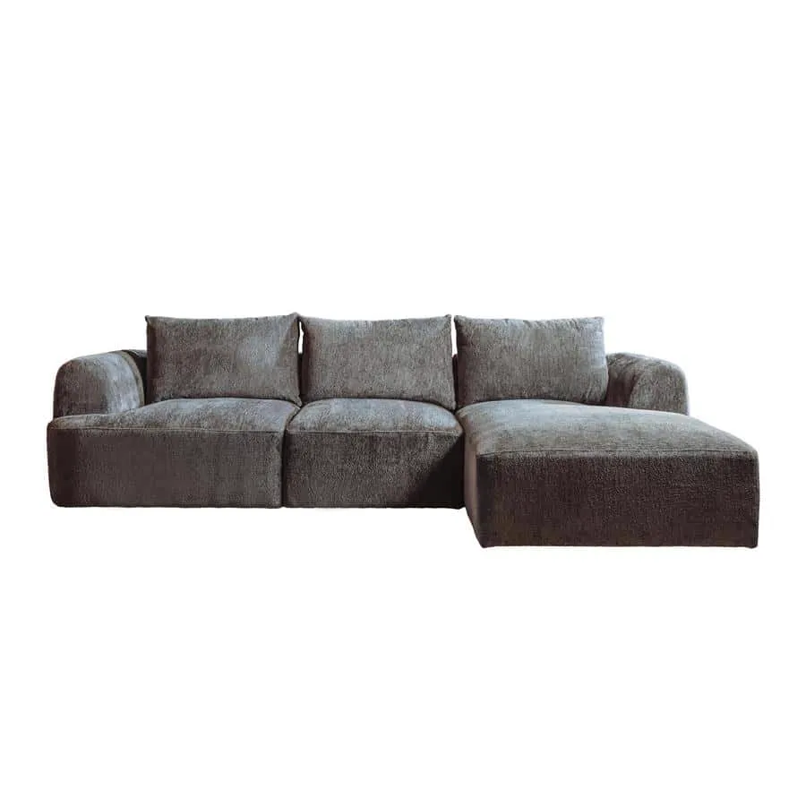 Canterbury 2 5-AL + Chaise R - Mona 464 Cement Grey bankstel op een witte achtergrond, gezien vanaf de voorkant - Tower Living