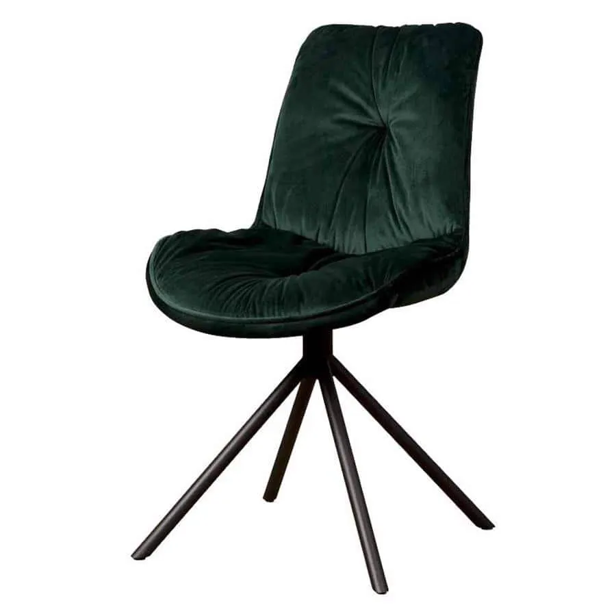 Palma Stoel - fabric Bluvel 78 green op een witte achtergrond, schuin van voren gefotografeerd - Tower Living