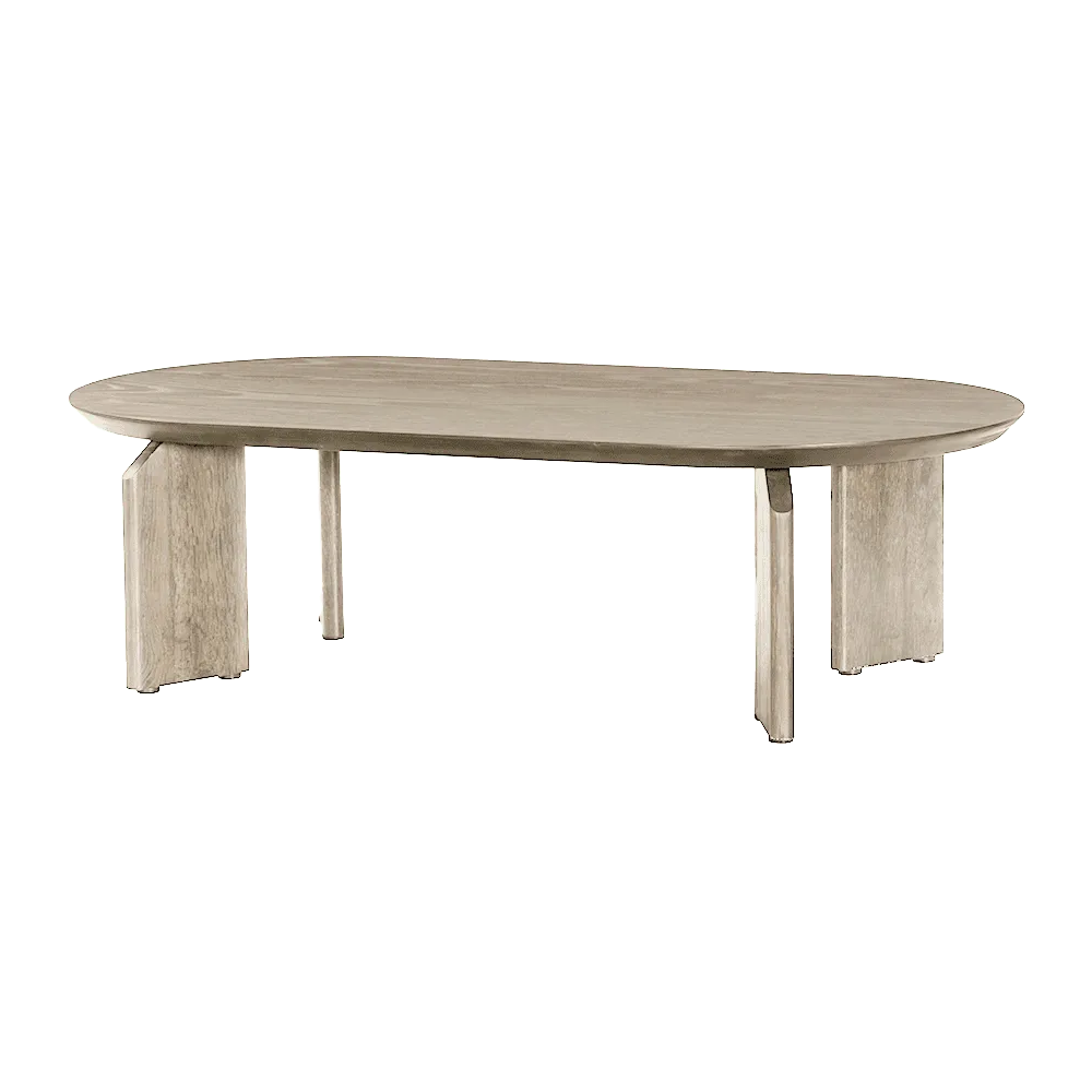 Allure Couchtisch Whitewash 140 cm, ein ovaler Couchtisch mit zwei massiven und zwei schlanken Beinen - Tower Living