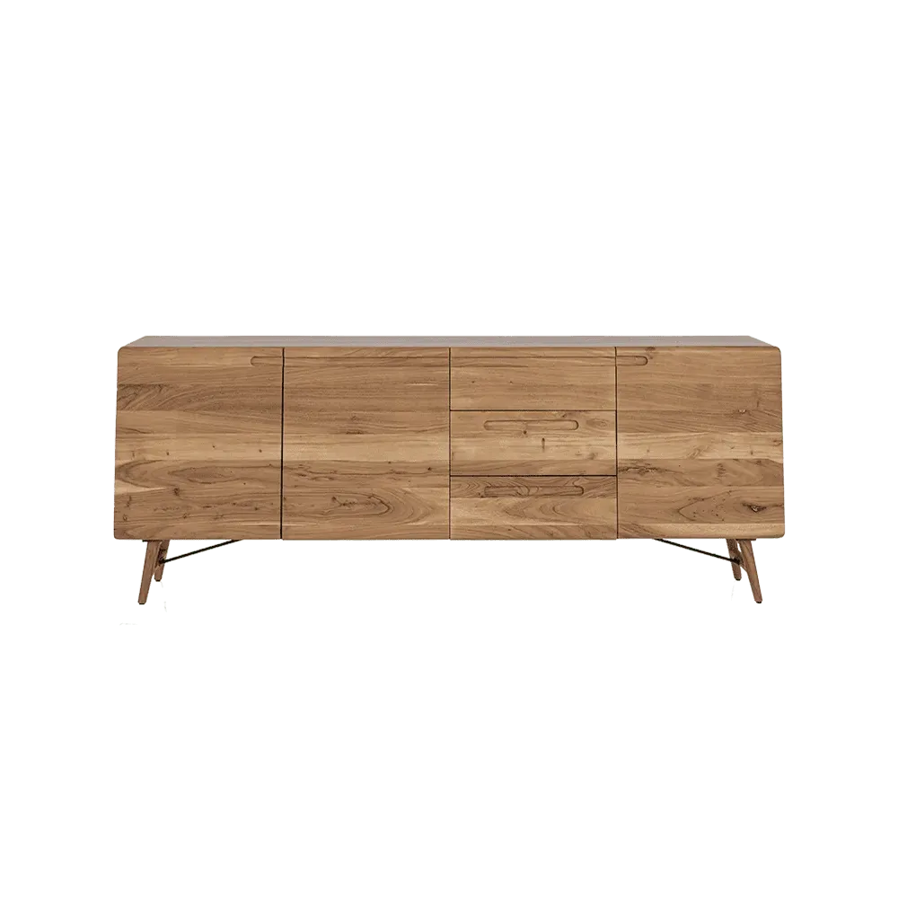 Aura Sideboard Natur 210 cm auf grünem Hintergrund, frontal fotografiert - Tower Living