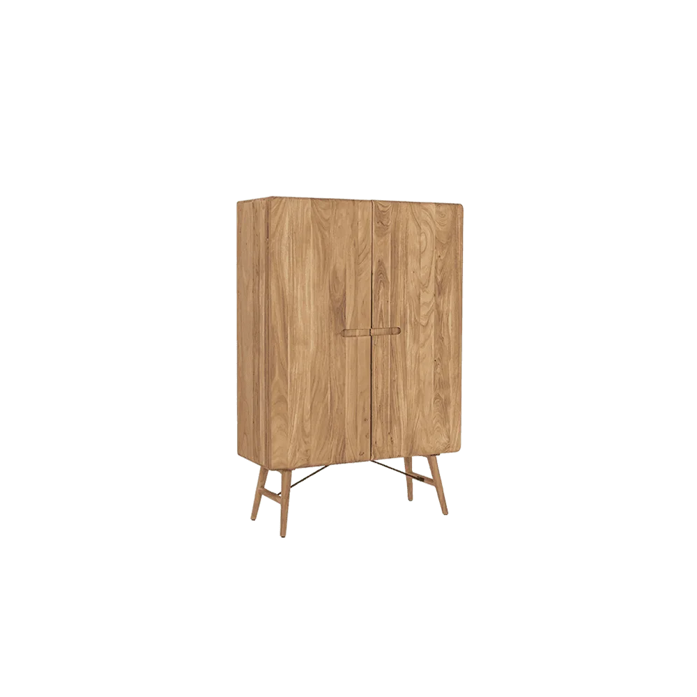 Aura Aufbewahrungsschrank natur 100 cm mit zwei Türen und Holzbeinen, auf einem einfarbigen Hintergrund stehend - Tower Living