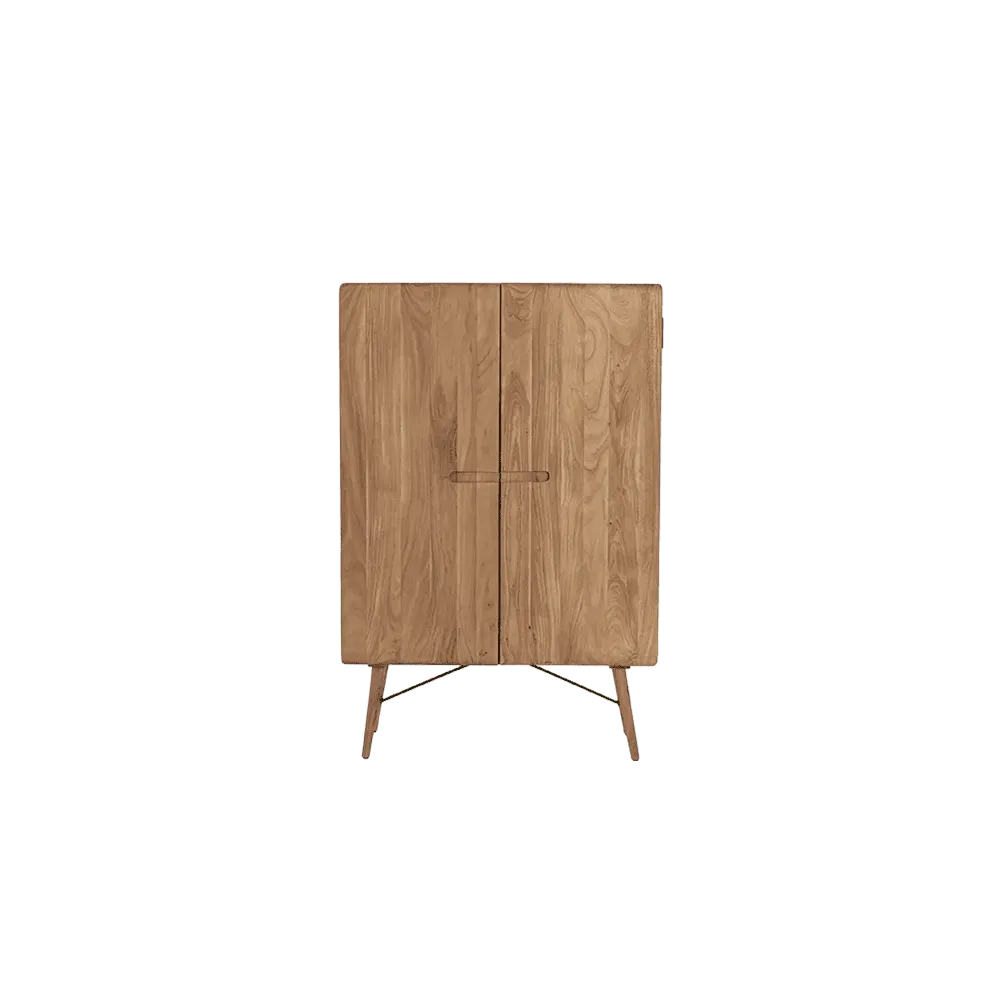 Aura Aufbewahrungsschrank natur 100 cm mit zwei Türen und Holzbeinen auf weißem Hintergrund - Tower Living