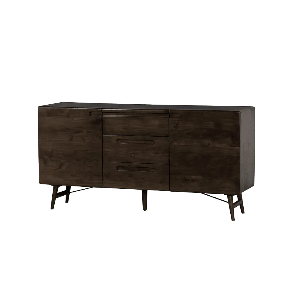 Aura Sideboard espresso 160 cm auf schwarzem Hintergrund, mit drei Schubladen und zwei Türen - Tower Living