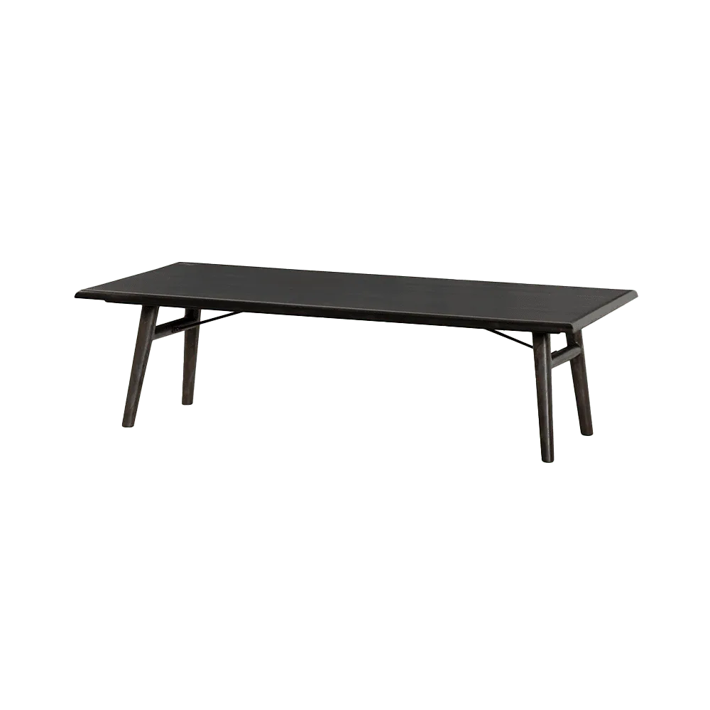 Aura Couchtisch Espresso 140 cm, schräg von oben auf einem einfarbigen grünen Hintergrund fotografiert - Tower Living