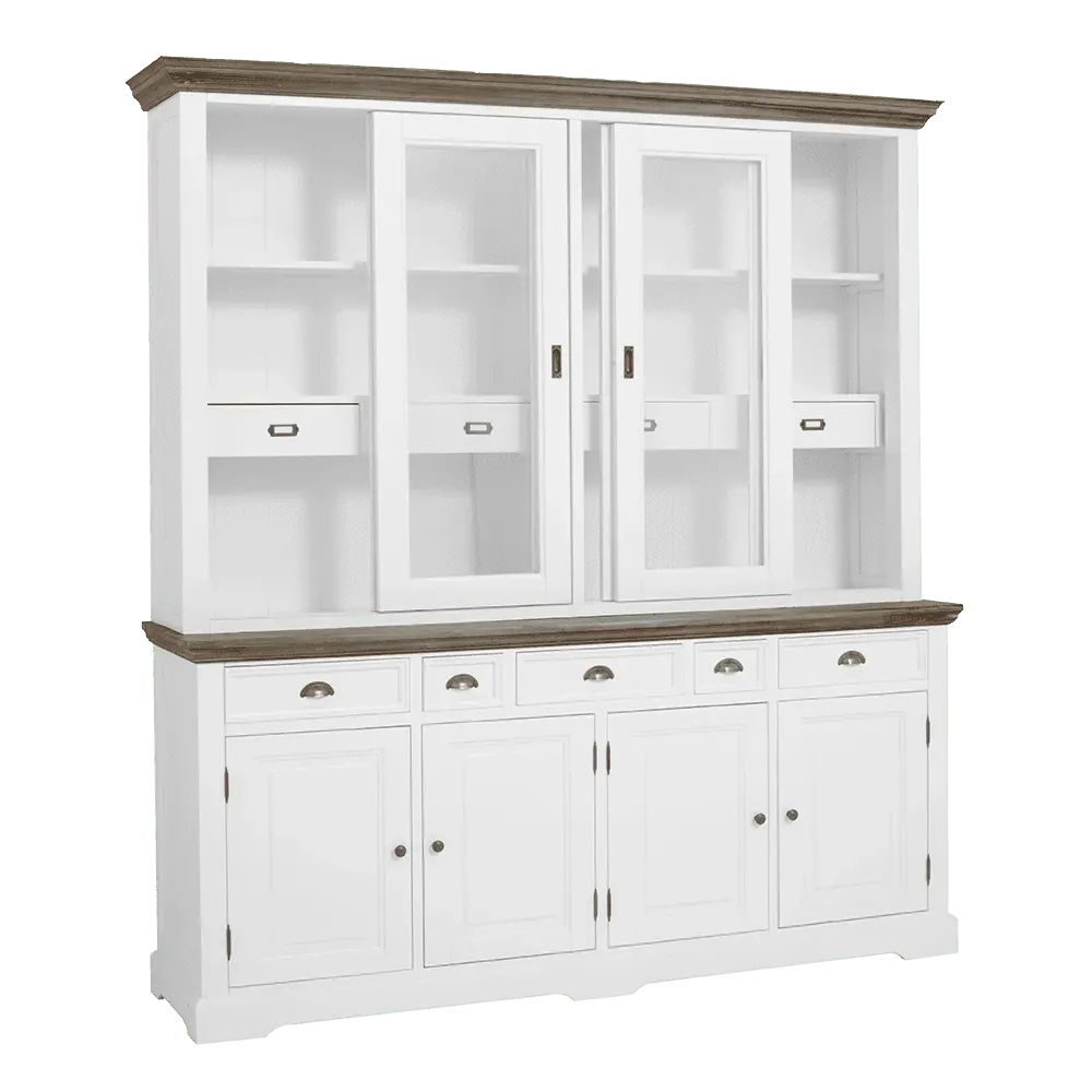Fleur Sideboard 204 cm auf weißem Hintergrund, mit Glasschiebetüren und Schubladen - Tower Living