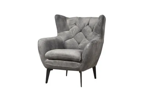 Bomba Sessel - Bliss 4 Grey, ein grauer Sessel mit gesteppter Rückenlehne und schwarzen Beinen auf weißem Hintergrund - Tower Living