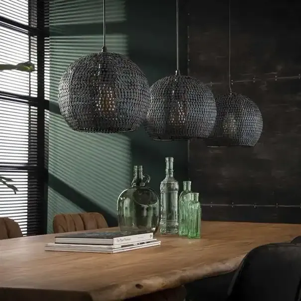 Hängeleuchte Armor Orb 3-flammig / Schwarzbraun Metall in Anthrazit, industriell-moderner Stil Mokana - Zijlstra
