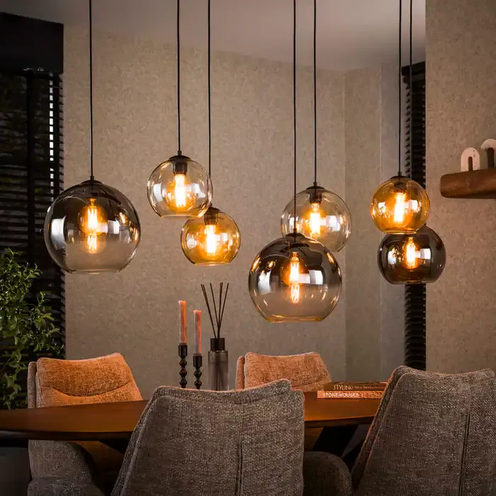 Hängeleuchte Multi Globe 4+3-flammig / Artic Schwarz Glas in Braun, moderner Stil Mokana - Zijlstra