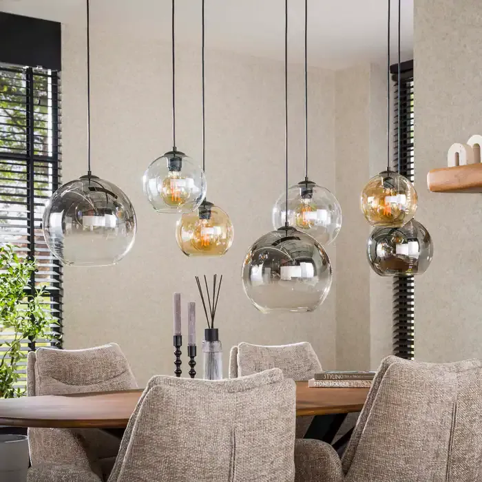 Hängeleuchte Multi Globe 4+3-flammig / Artic Schwarz Glas in Grau, moderner Stil Mokana - Zijlstra