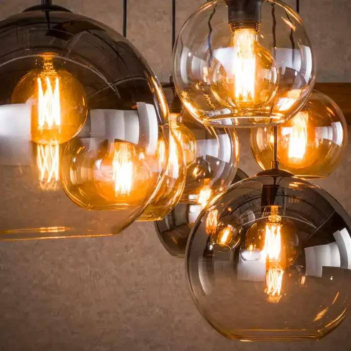 Hängeleuchte Multi Globe 4+3-flammig / Artic Schwarz Glas in Orange, industrieller Stil Mokana - Zijlstra