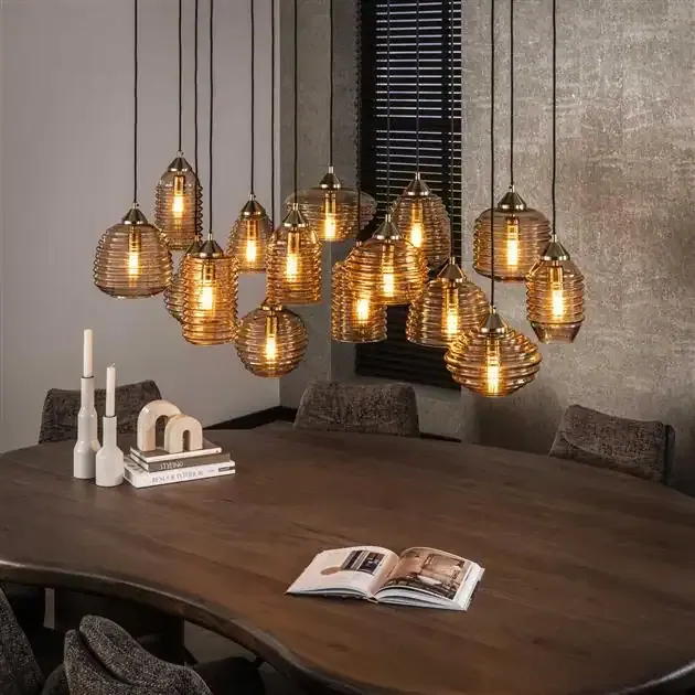 Hängelampe Rib Glass 5+5+5-flammig / Amberglas Glas in Braun Modernes Ambiente Mokana - Zijlstra