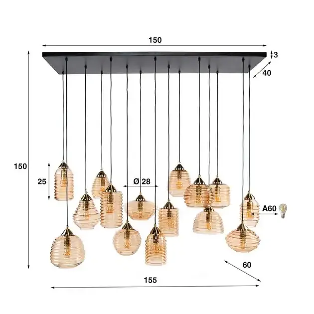 Hängelampe Rib Glass 5+5+5-flammig / Amberglas Glas in Cognac Mokana - Zijlstra