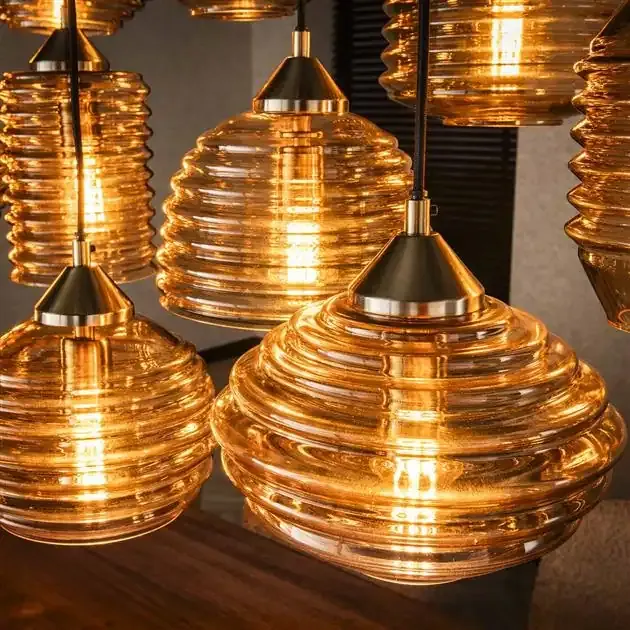 Hängelampe Rib Glass 5+5+5-flammig / Amberglas Glas in Orange modernes Ambiente Mokana - Zijlstra