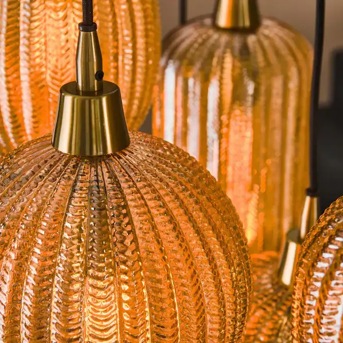 V-Shape 4+3-light Pendant Light / Amber glass - Zijlstra